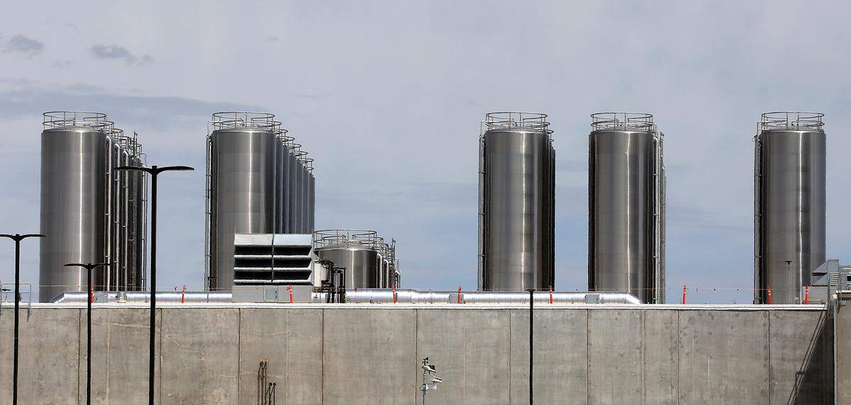 Large milk storage tanks at the new Pasco facility.