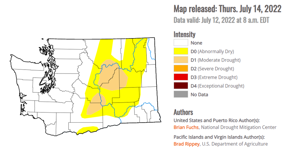 The U.S. Drought Monitor shows much of Benton County and all of Franklin County as “abnormally dry,” but no longer in a drought.