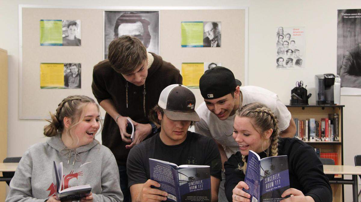 Hanford High students get a first look at “Sincerely, Room 111: Voices of a New Era.” Teacher Phil Cioppa compiled and published the essays of advice they wrote as the coped with the COVID-19 pandemic.