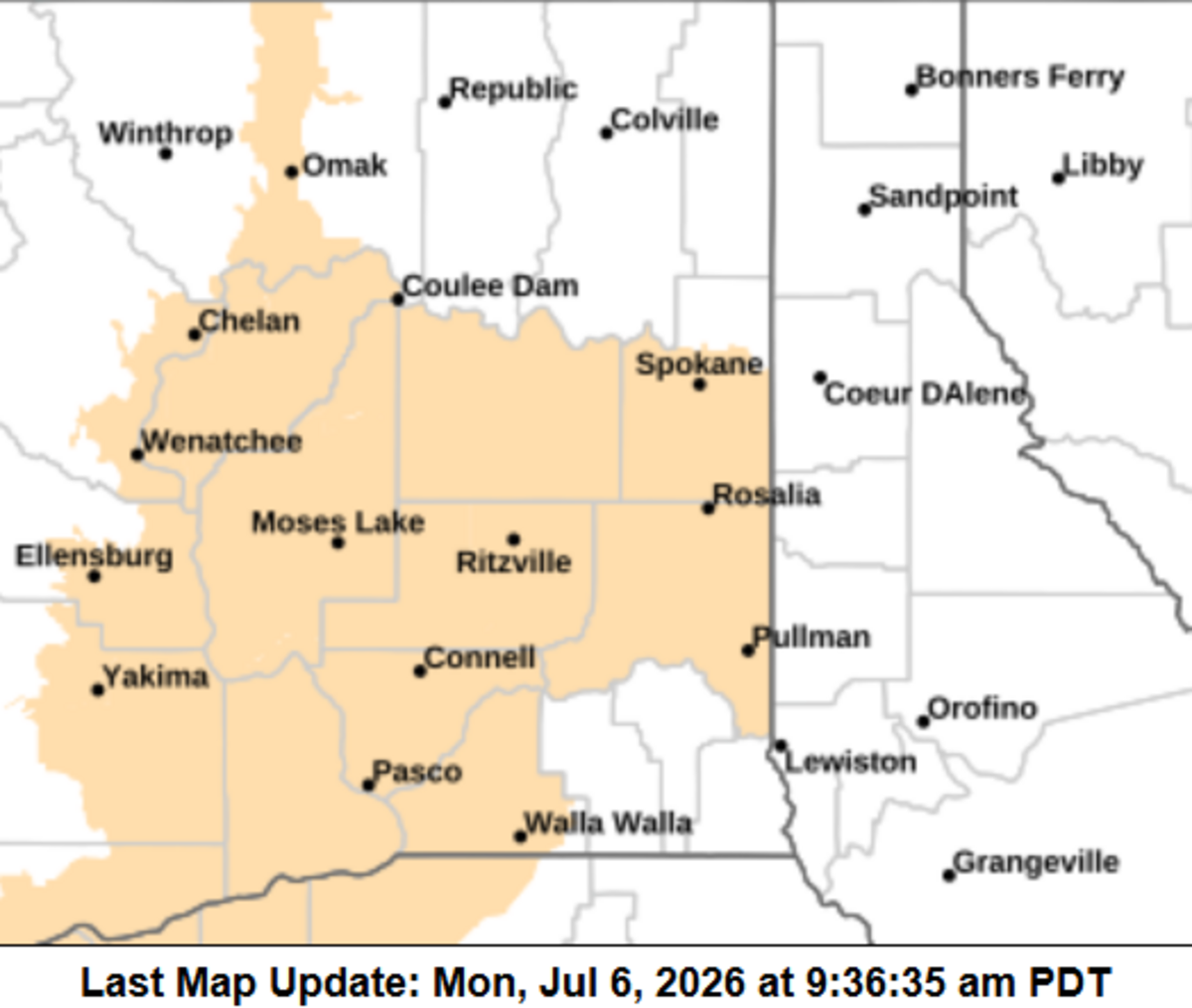 A fire weather watch has been issued for central Washington, extending from the Oregon state line to the Canadian border, on July 7.