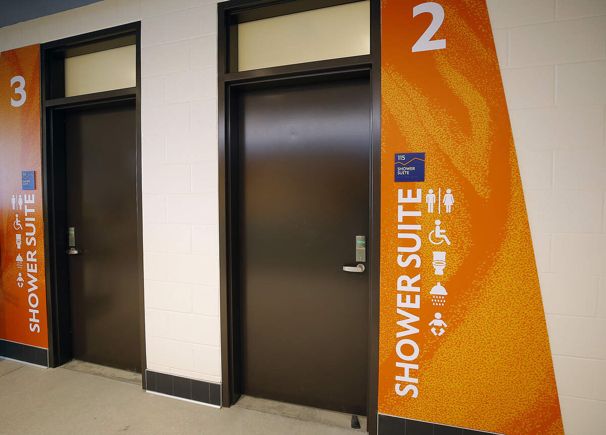 The shower and locker room area at the Pasco Aquatic Center.