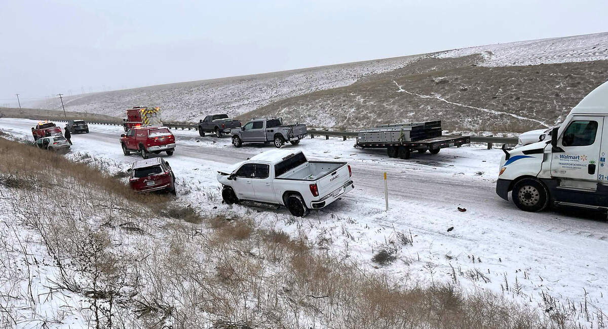 Fire and law enforcement officials responded Thursday afternoon to a mult-vehicle crash on I-82 south of Kennewick near the Beck Road overpass. Eighteen vehicles were involved, including three semi-trucks. One person was taken to a hospital with apparentnon-life-threatening injuries.