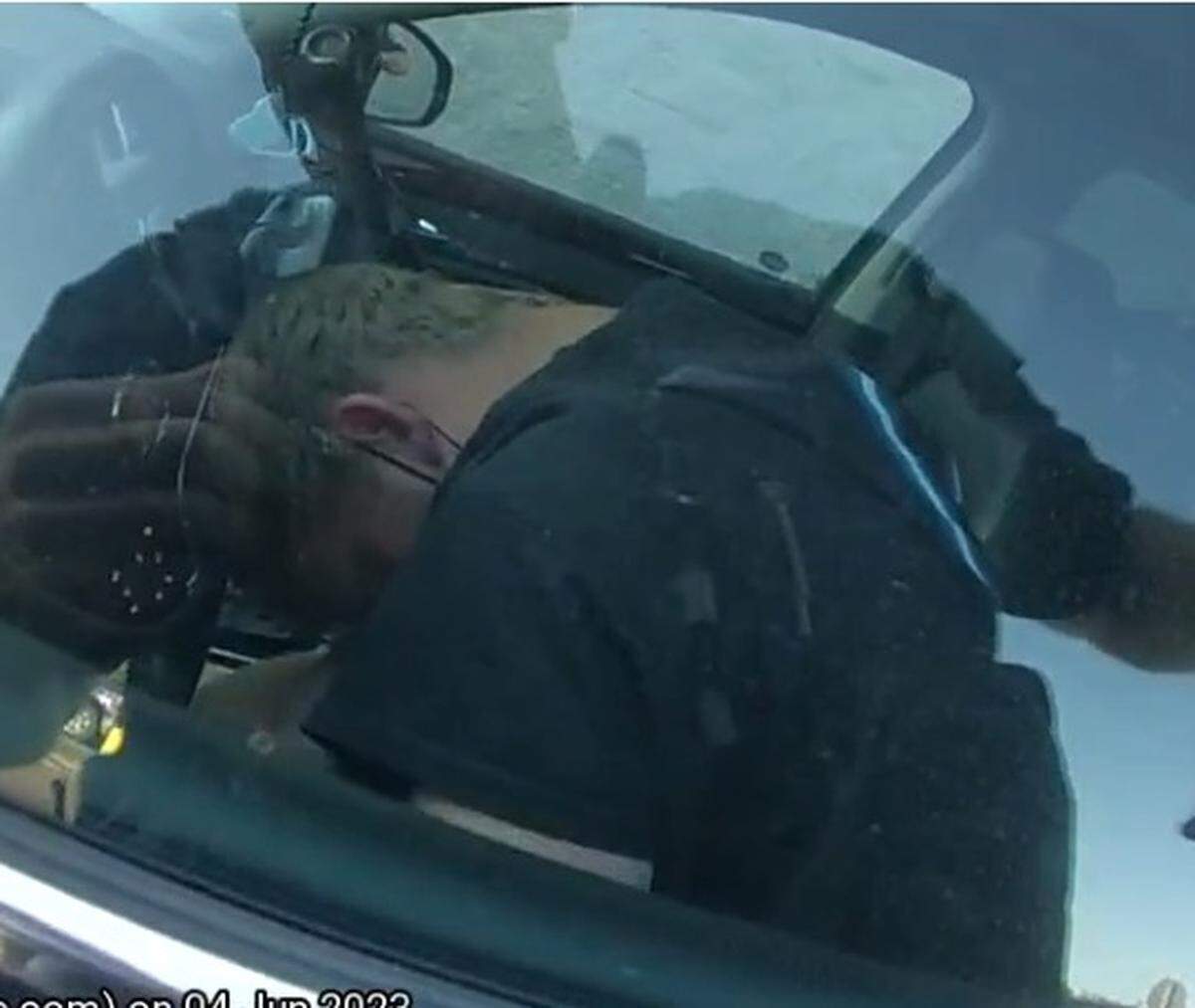 A string of crimes appear to have started hours earlier when Richland police spotted a man sleeping inside a stolen Cadillac Escalade and posted this photo on social media after he escaped by ramming two patrol cars.