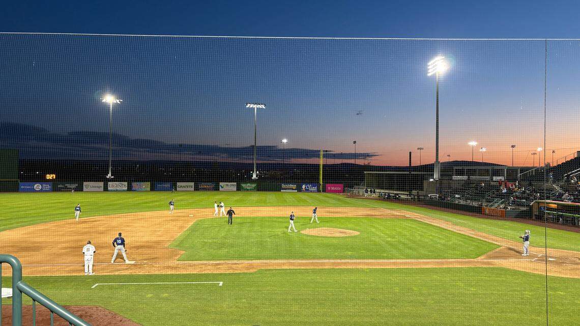 Sunset at Gesa Stadium during the Dust Devils game versus the Hillsboro Hops on Thursday, April 16.