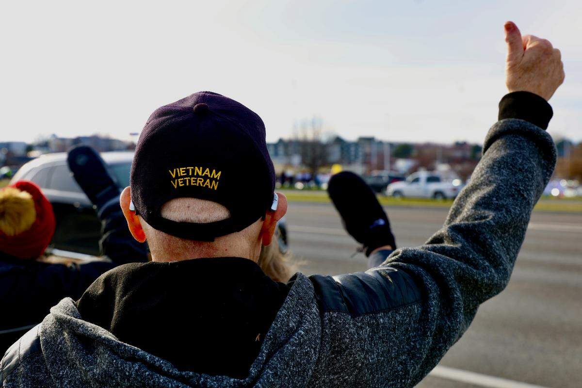 Jim Juklinski, 83, a Vietnam veteran from Kennewick, joined the protest. 