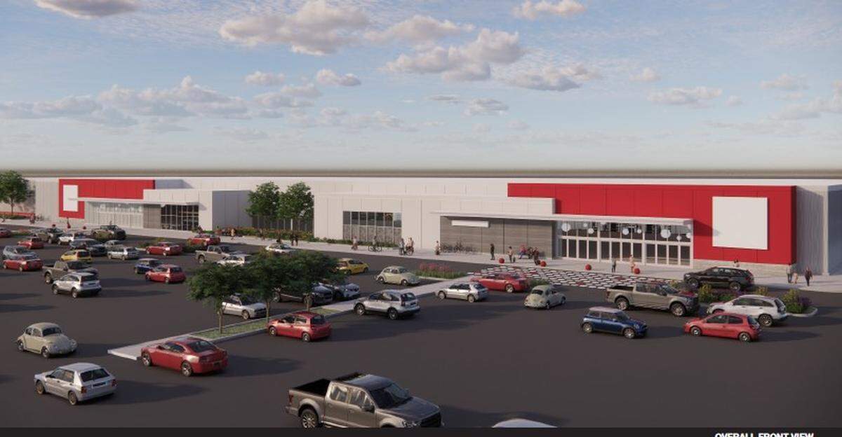 Pasco is reviewing a plan to build a major retail building at Burden Boulevard and Road 76. A rendering of the building does not identify the future occupant, but includes the familiar red balls that protect sidewalks at Target stores.