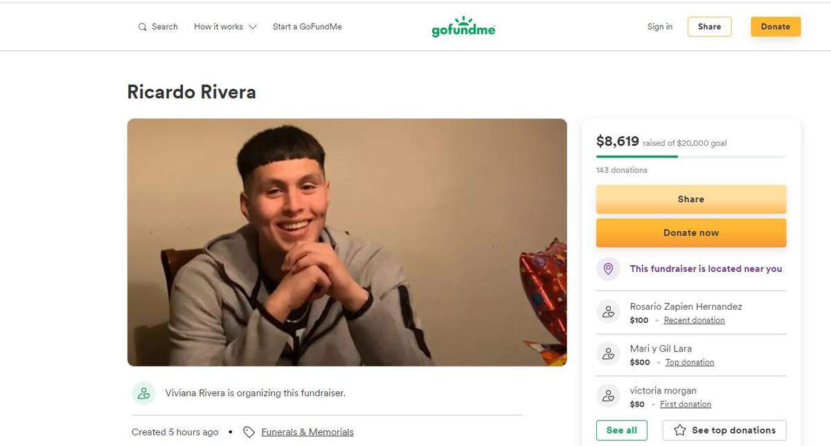 Ricardo Rivera’s family is raising money after he was killed in a Thursday evening shooting.