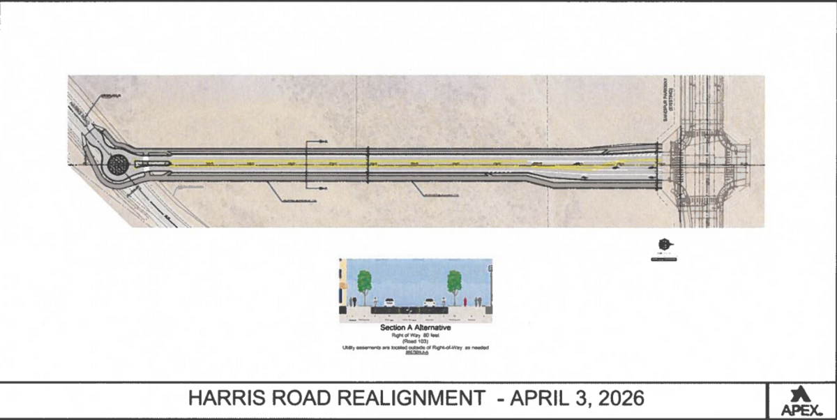 The city will invest $3.8 million to realign Harris Road.