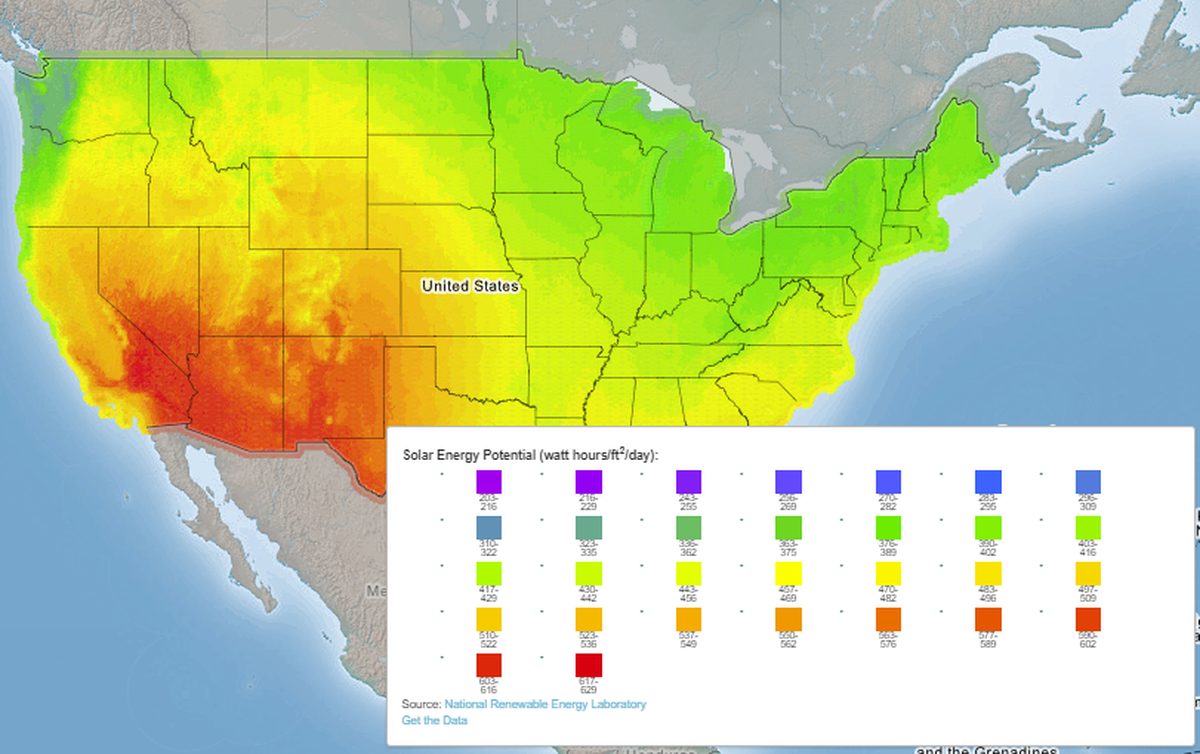 Solar energy potential in the United States.