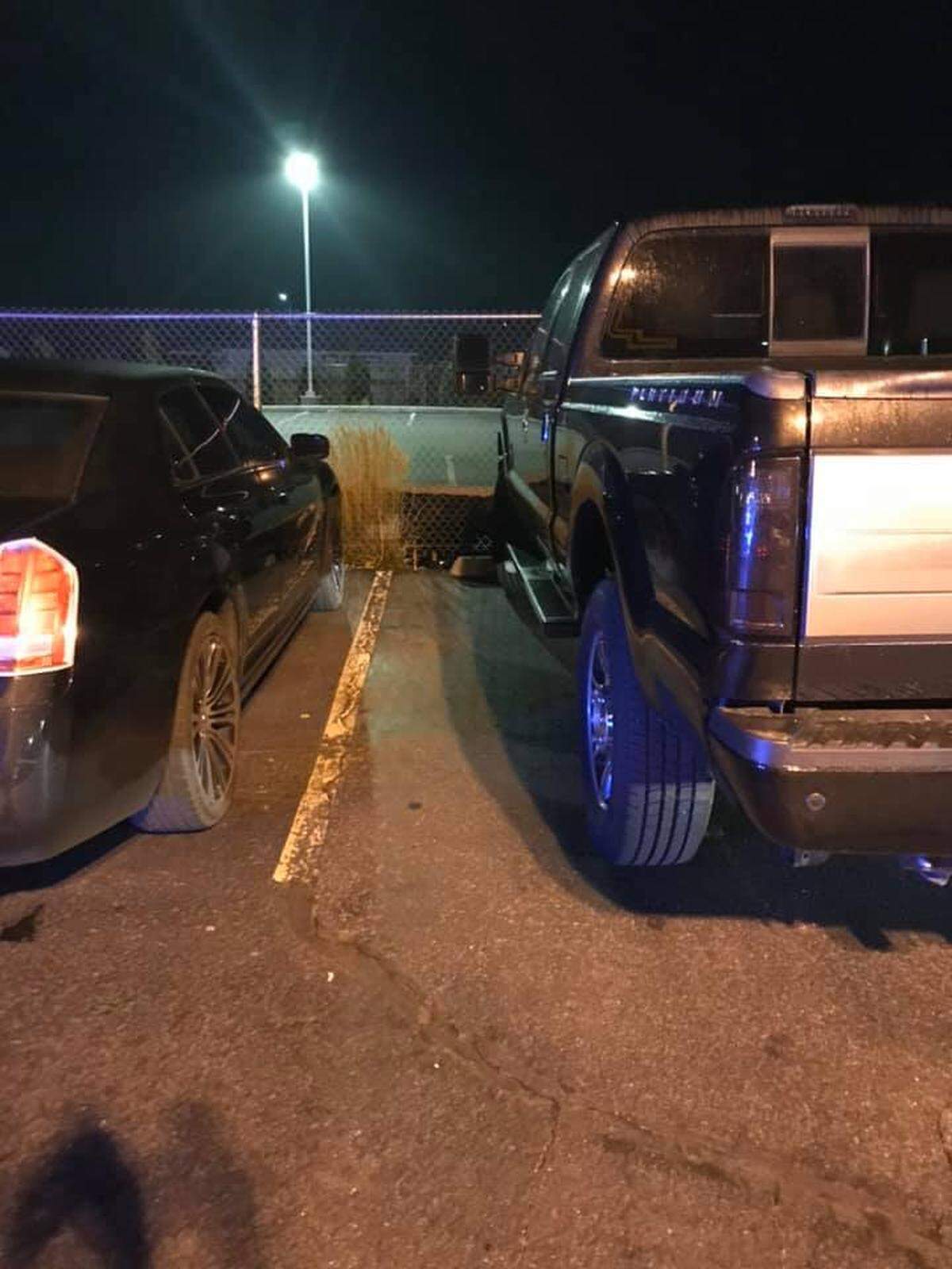 Kennewick police say this pickup hit the car beside it and then the fence at The Pub Saturday night.