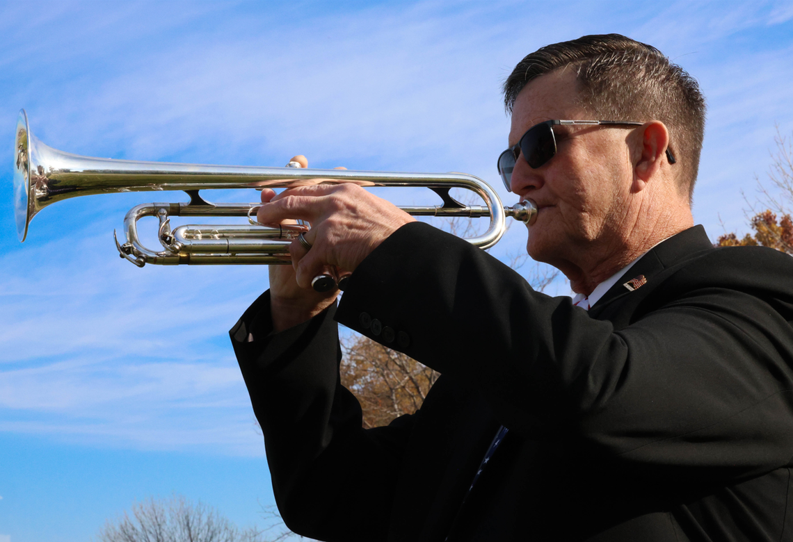 Air Force veteran Gordon Denman of Pasco performs “Taps” at the Veterans Day ceremony at the Regional Veterans Memorial in Columbia Park in Kennewick.