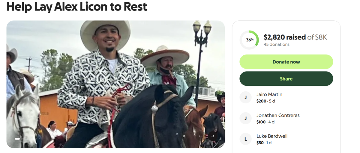 A GoFundMe campaign was organized after the death of Alex Licon in a crash on the Lewis Street exit off of Highway 395.