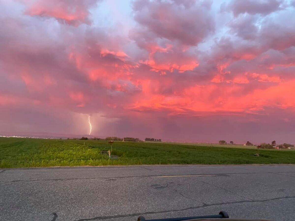 A Franklin County sheriff’s deputy caught this lightning strike in rural Franklin County during the Saturday sunrise.