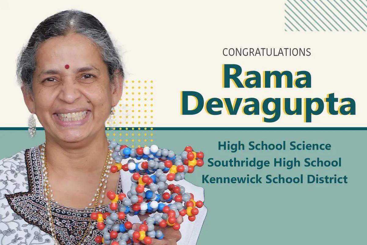 Rama Devagupta, a science teacher at Southridge High School in Kennewick, Wash., is among four Washington state finalists for the 2023 Presidential Award for Excellence in Math and Science Teaching. It’s among the highest honors for K-12 STEM teachers.