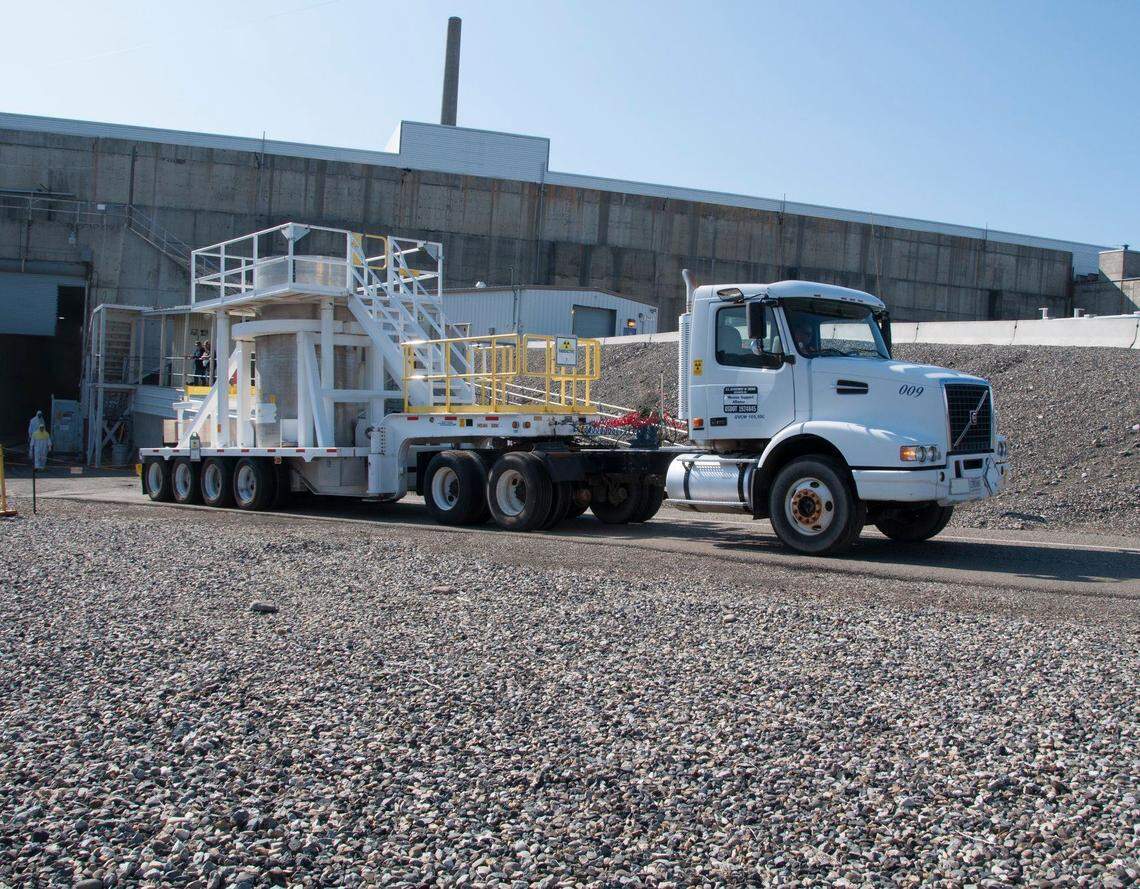Highly radioactive sludge is being shipped from the K East Basin near the Columbia River to dry storage at T Plant in central Hanford.