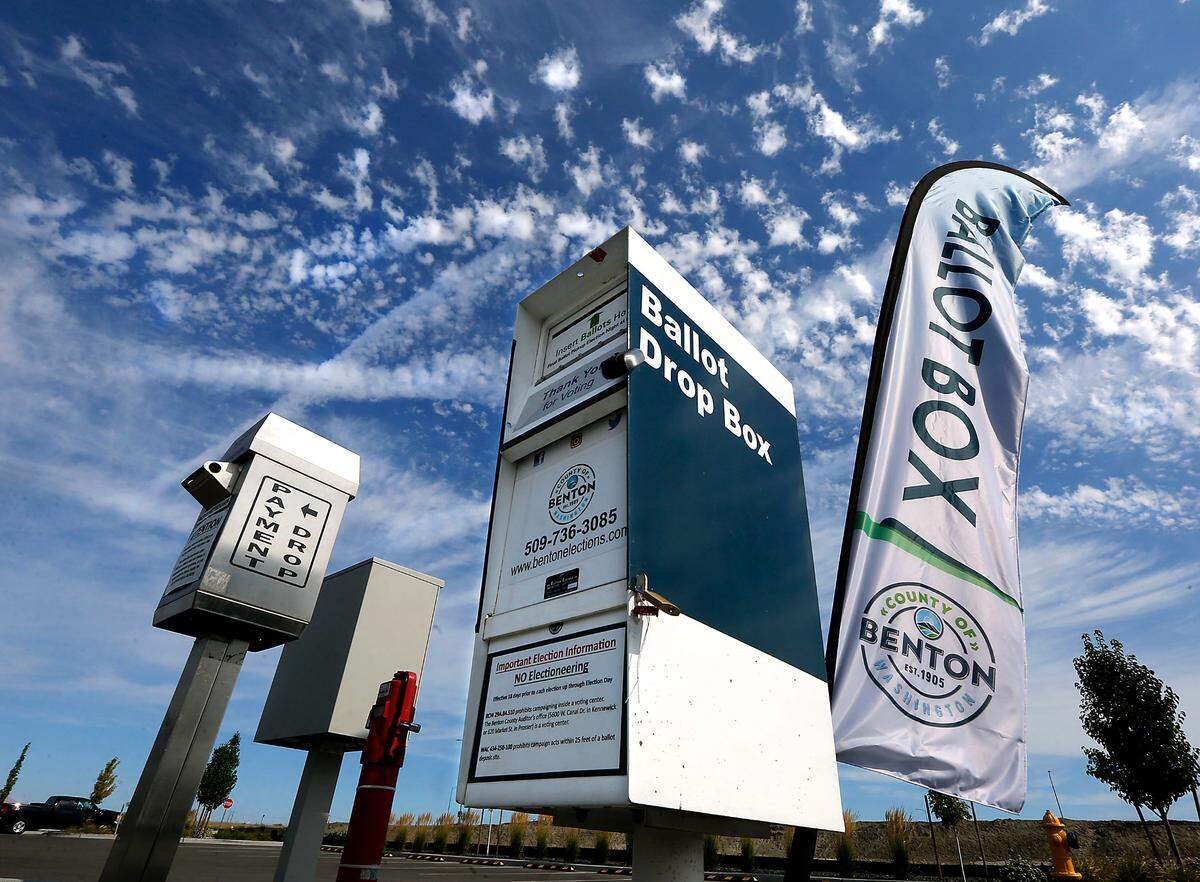 A drive-up ballot drop box is available to Benton County voters in the parking lot of the West Richland Municipal Services building at 3100 Belmont Blvd. in West Richland.