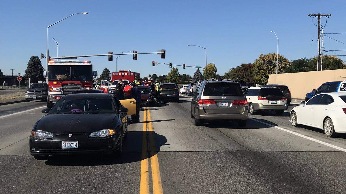 A pileup at the corner of Highway 395 and Yelm Street caused a back up in the area Friday morning.