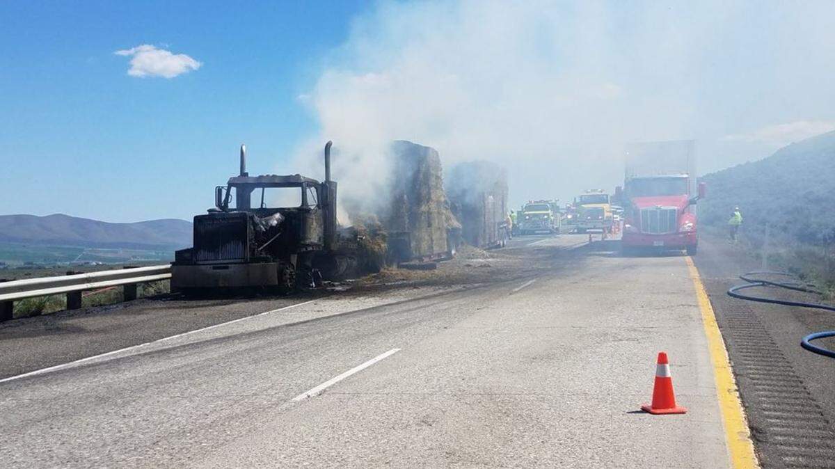 A hay truck fire has closed westbound I-82 near Ellensburg