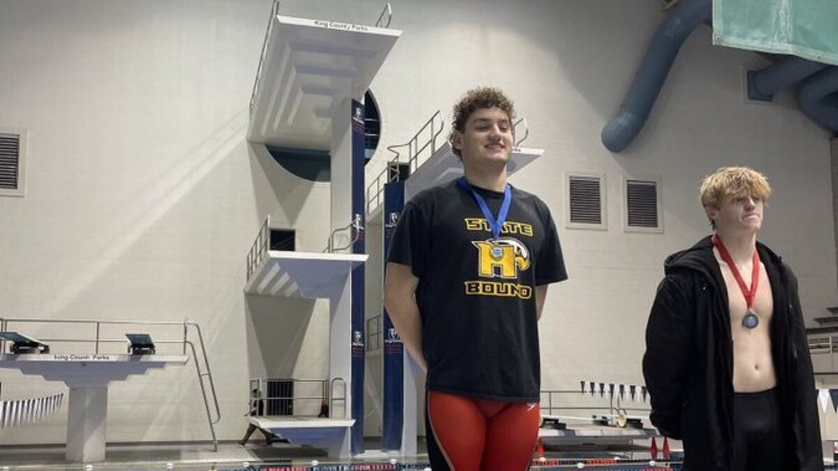 Andy Gelston of Hanford High won the 4A Boys Washington state 100 Backstroke competition.