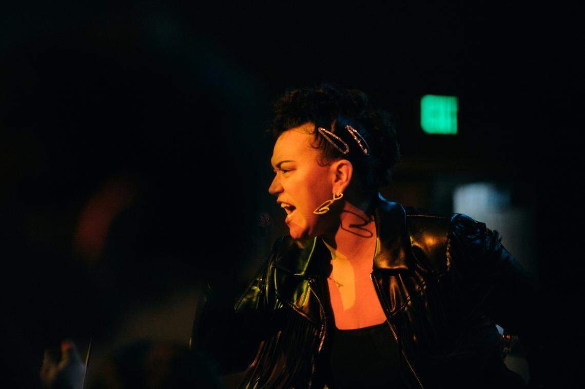 Singer HNY performs in the Reid Ballroom at Whitman College during a concert for the Power and Privilege Symposium.