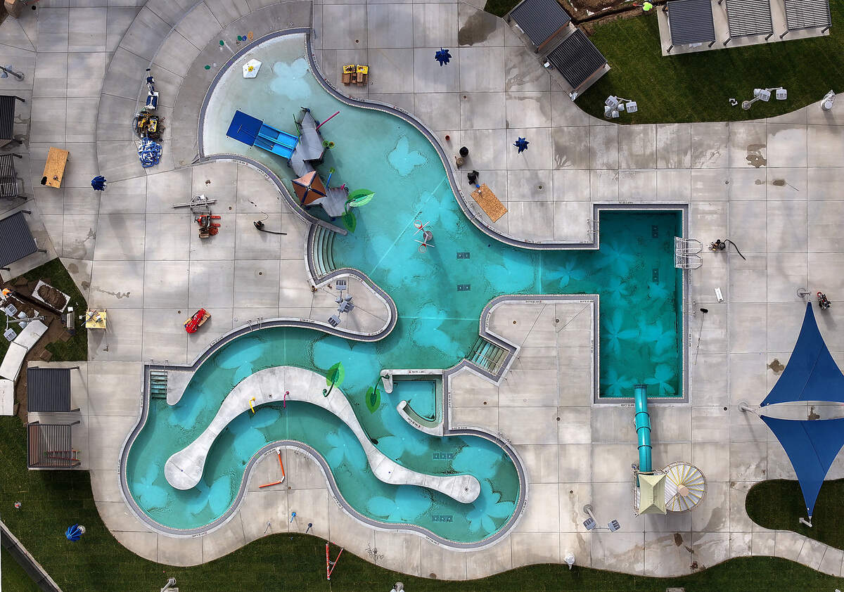 An overhead shot of the outdoor area of the Pasco Aquatic Center.