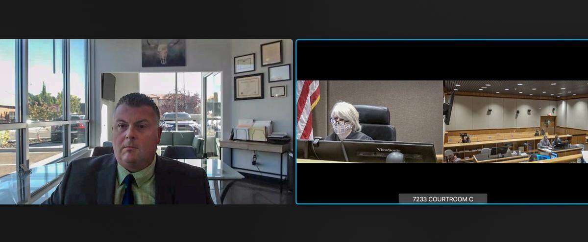 Judge Jackie Shea Brown presides over a hearing Tuesday to address whether defense attorney Scott Johnson and client Jocelyn M. Bellon can appear via webcam for her manslaughter sentencing in Benton County Superior Court.