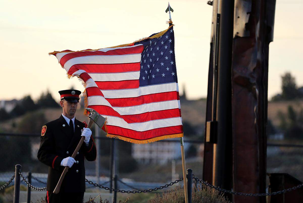 The 22nd annual remembrance was held near the 3-ton, 35-foot tall piece of steel from the World Trade Center.