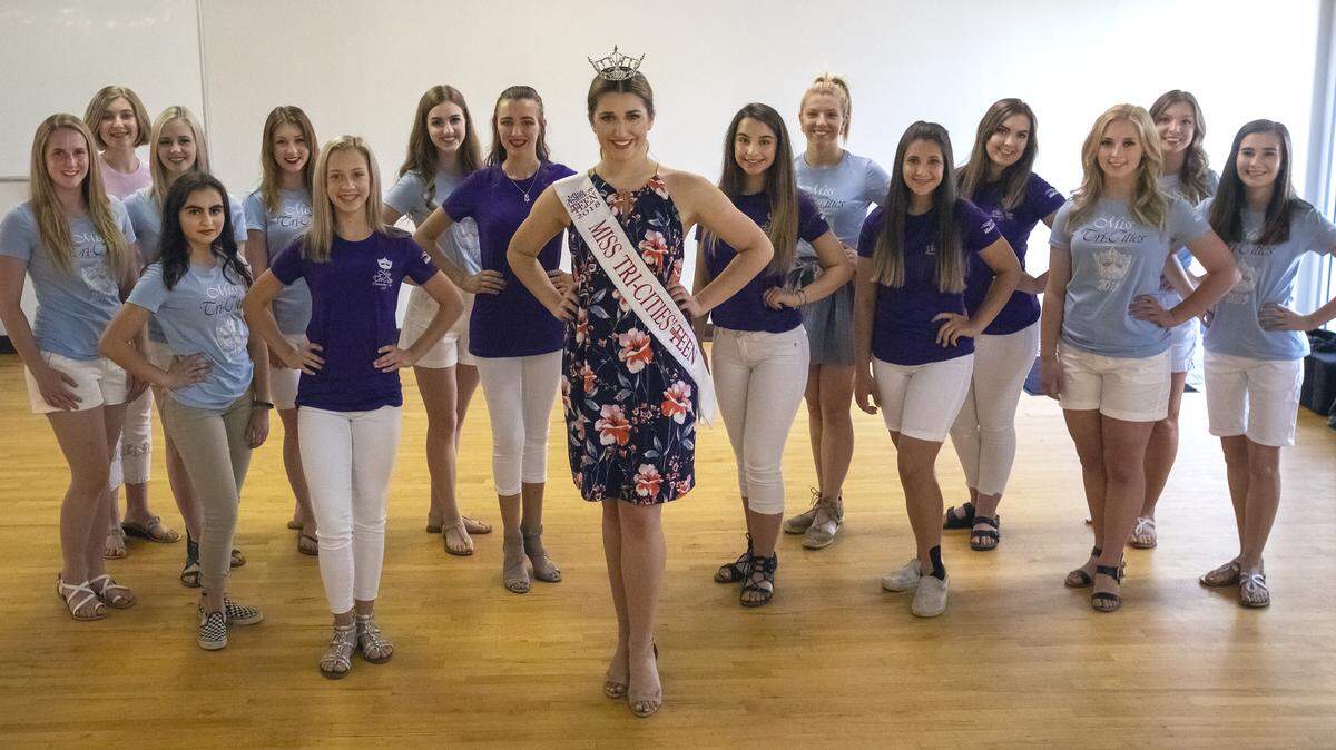 Sixteen young women will compete this weekend for the titles of Miss Tri-Cities and Miss Tri-Cities Outstanding Teen. They're pictured with Noël Anderson, the reigning Miss Tri-Cities Outstanding Teen. The contestants are, back row from left, McKenzie Kennedy, Rachael Spencer, Jesalan Cartwright, Kailey Roberts, Anna Kleinbach, Shayela Pottle, Lacey Fisher, Reagan Rebstock, Natalie Davis, Madison Murphy and McKenna Moon, and front row from left, Rachel Terminello, Audrey Faulk, Peyton Brackenbury and Paetyn Beus. Not pictured is Emma Brouns.