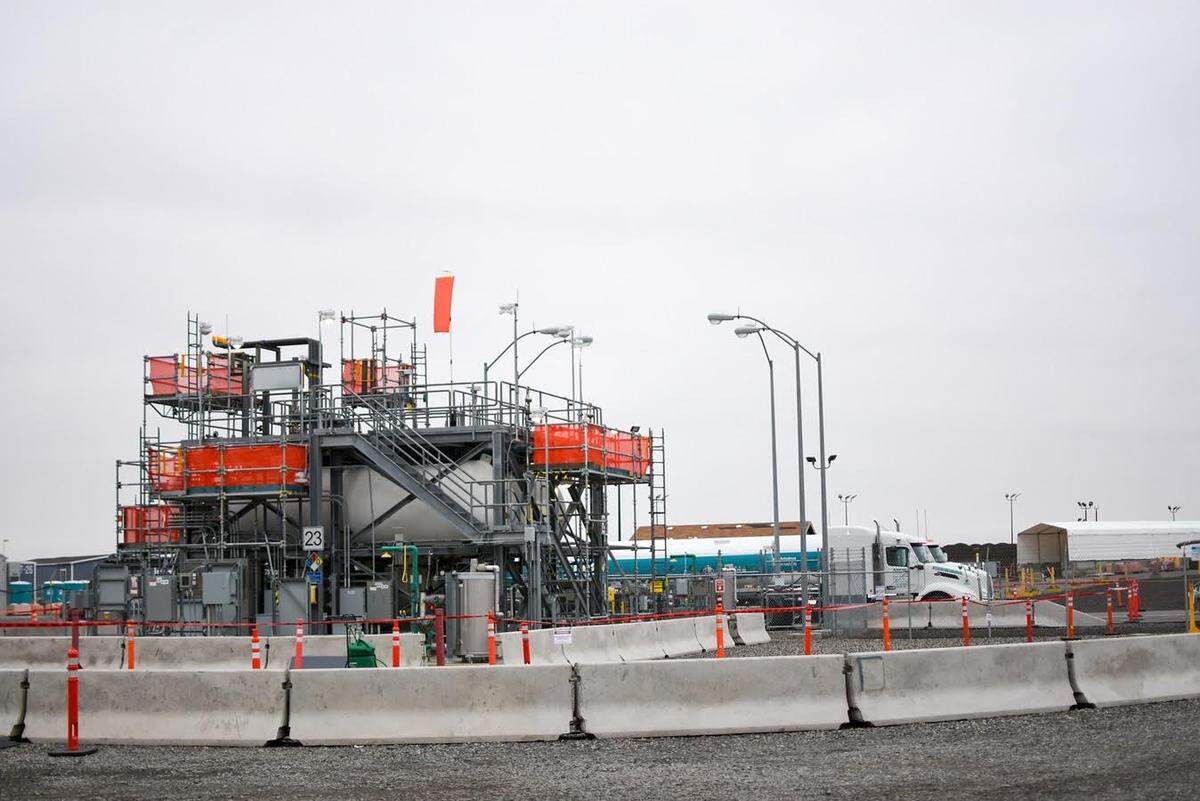 An ammonia leak was detected Friday from one of the large storage tanks at the Hanford site vitrification plant and workers in the area were ordered to take cover.