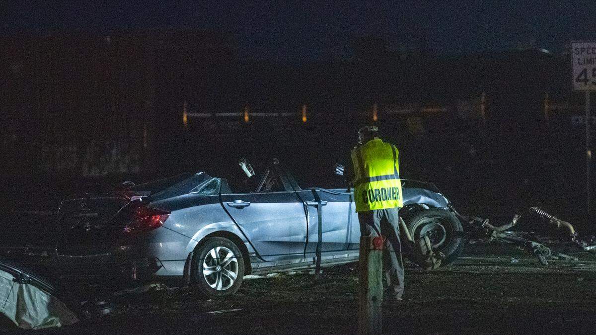 The crash was a high speed head-on between a Honda sedan and a flatbed pickup truck, according to witness reports.