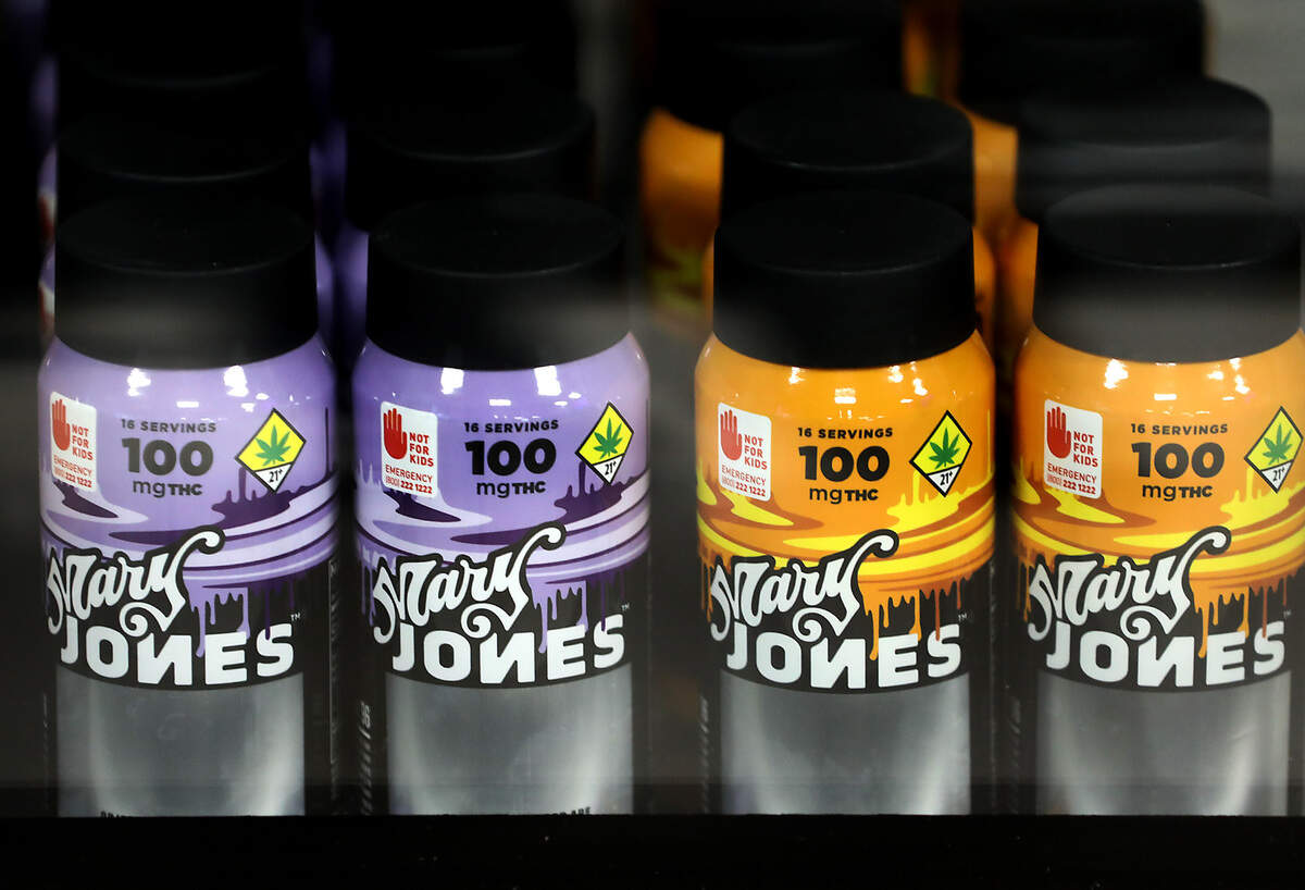 A display of drink products at the new Lucky Leaf Co. cannabis store in downtown Pasco.