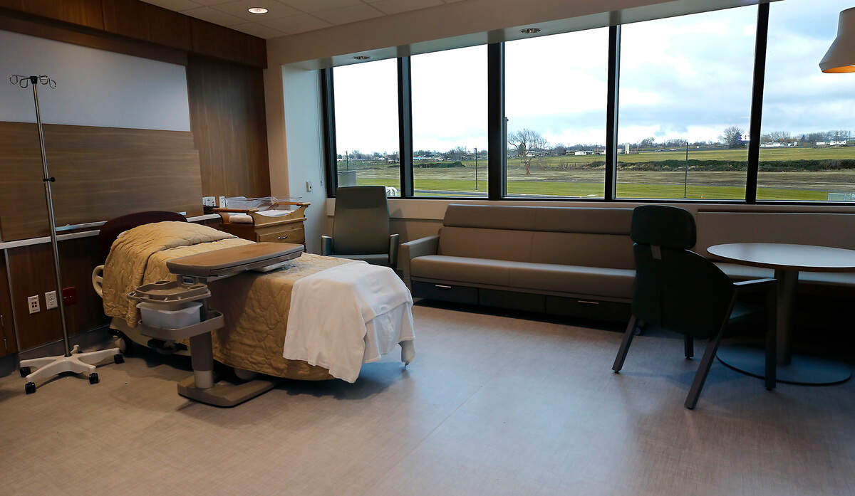 Labor delivery room with a rural view in the new 101,000-square-foot Prosser Memorial Health hospital at 200 Prosser Health Drive in Prosser.