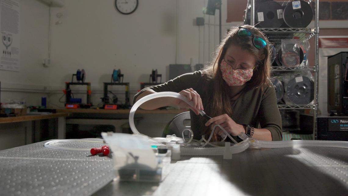 As part of the effort to address COVID-19, PNNL mechanical engineer Michelle Fenn helped design custom single-use ventilator ports using additive manufacturing techniques.