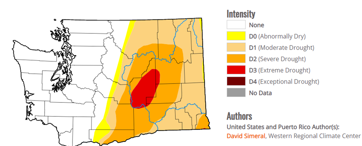 The U.S. Drought Monitor shows most of Benton and Franklin counties in severe drought as of early May.