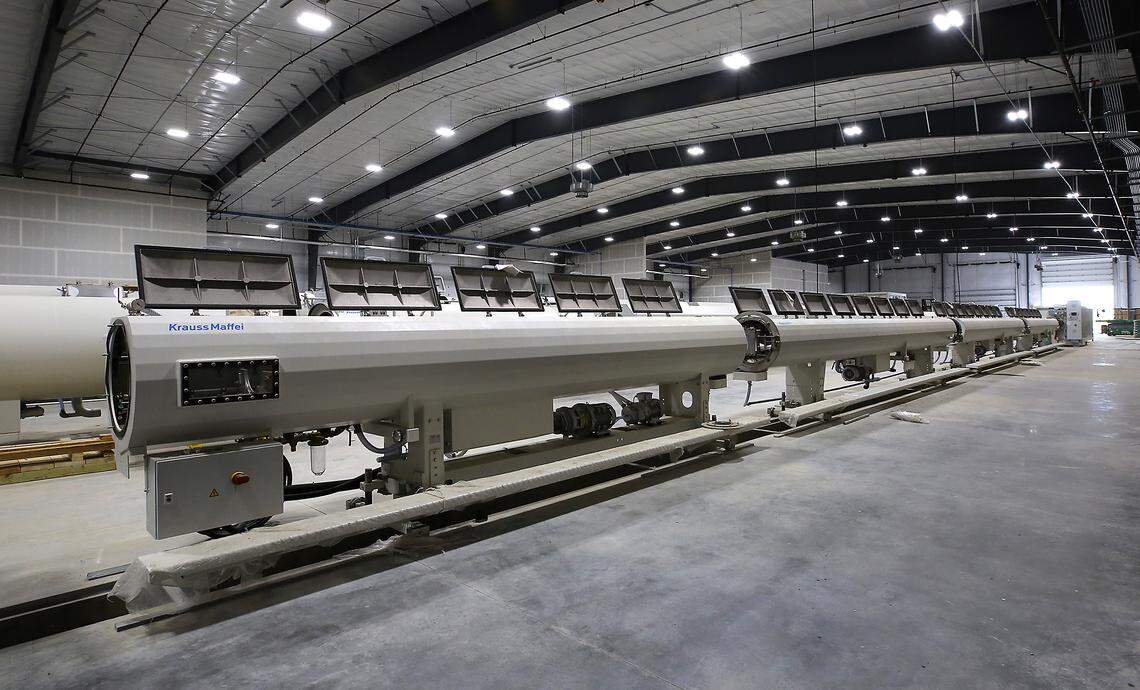 The German manufactured extruding equipment is nearly finished being installed at Century Pipe.