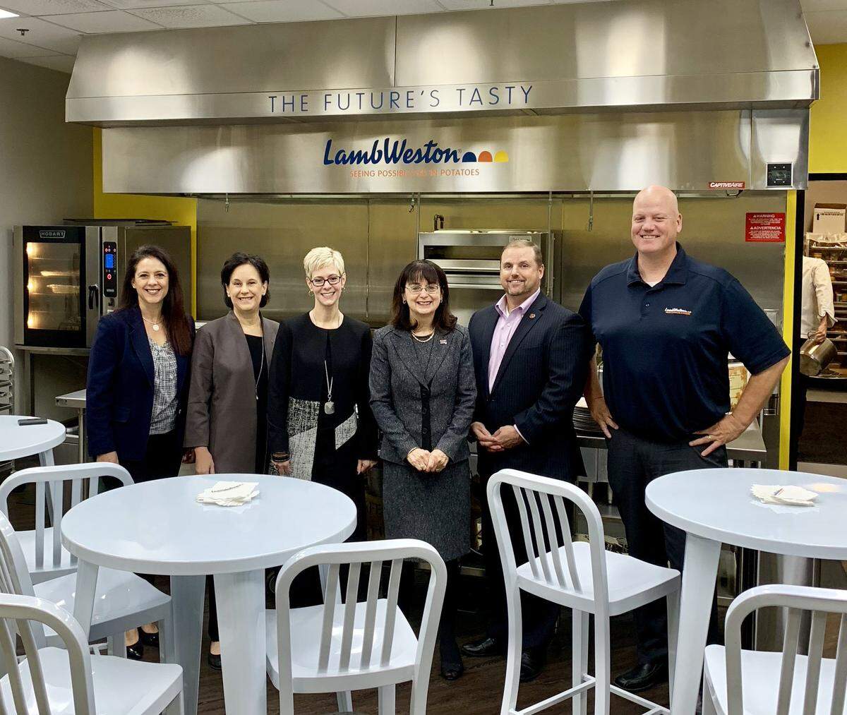 The heads of WSU Tri-Cities, Columbia Basin College and Eastern Washington University toured Lamb Weston’s Richland facility.