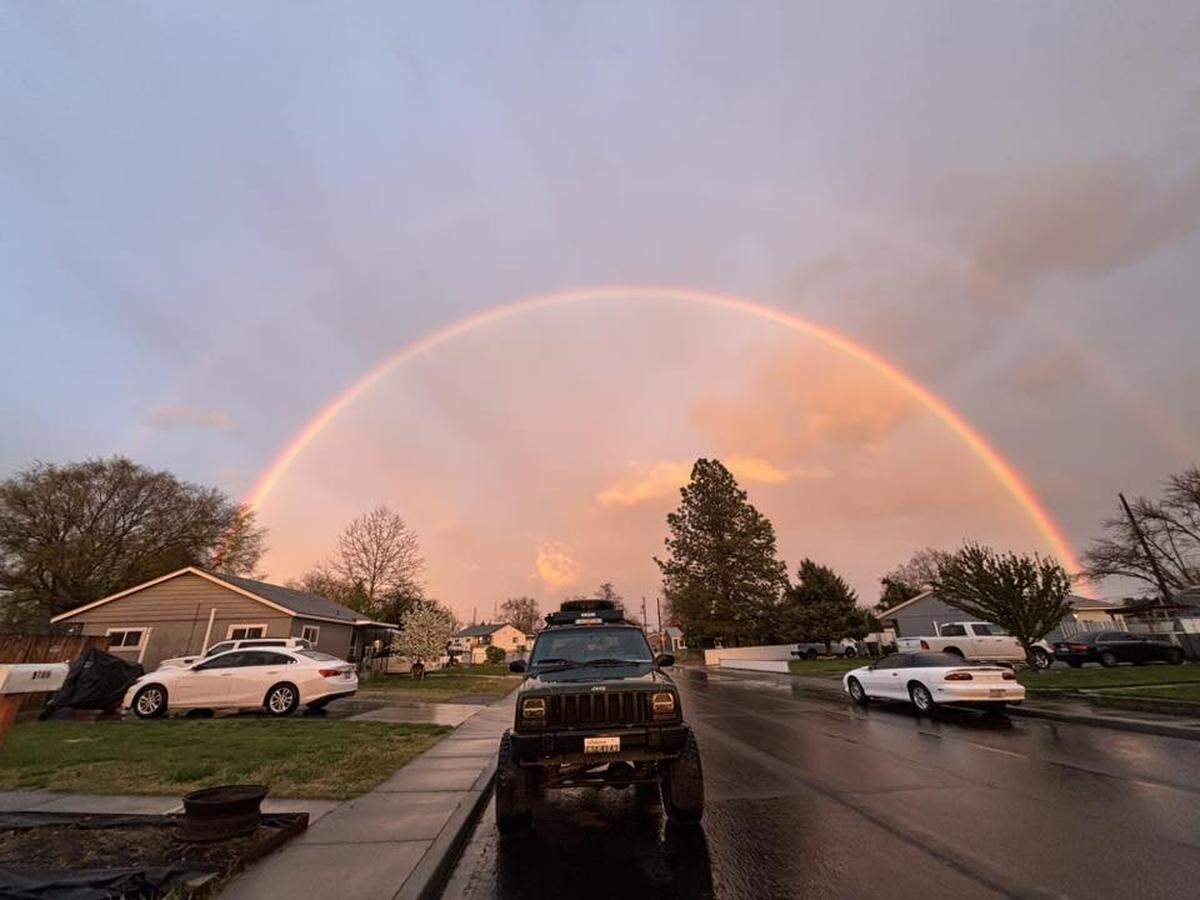 A double rainbow over a Tri-Cities neighborhood
