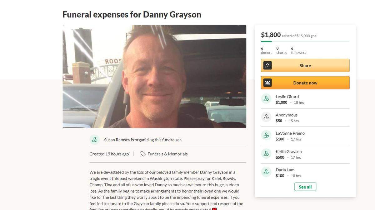 A GoFundMe campaign has been started for Danny Grayson, who died in a Kennewick hotel under suspicious circumstances.