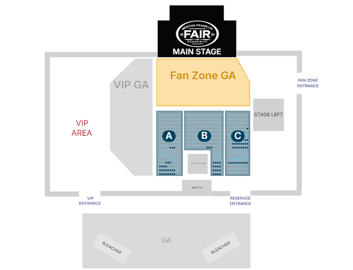 Layout of the Hayden Homes Summer Concert Series stage setup at the Benton Franklin Fair.