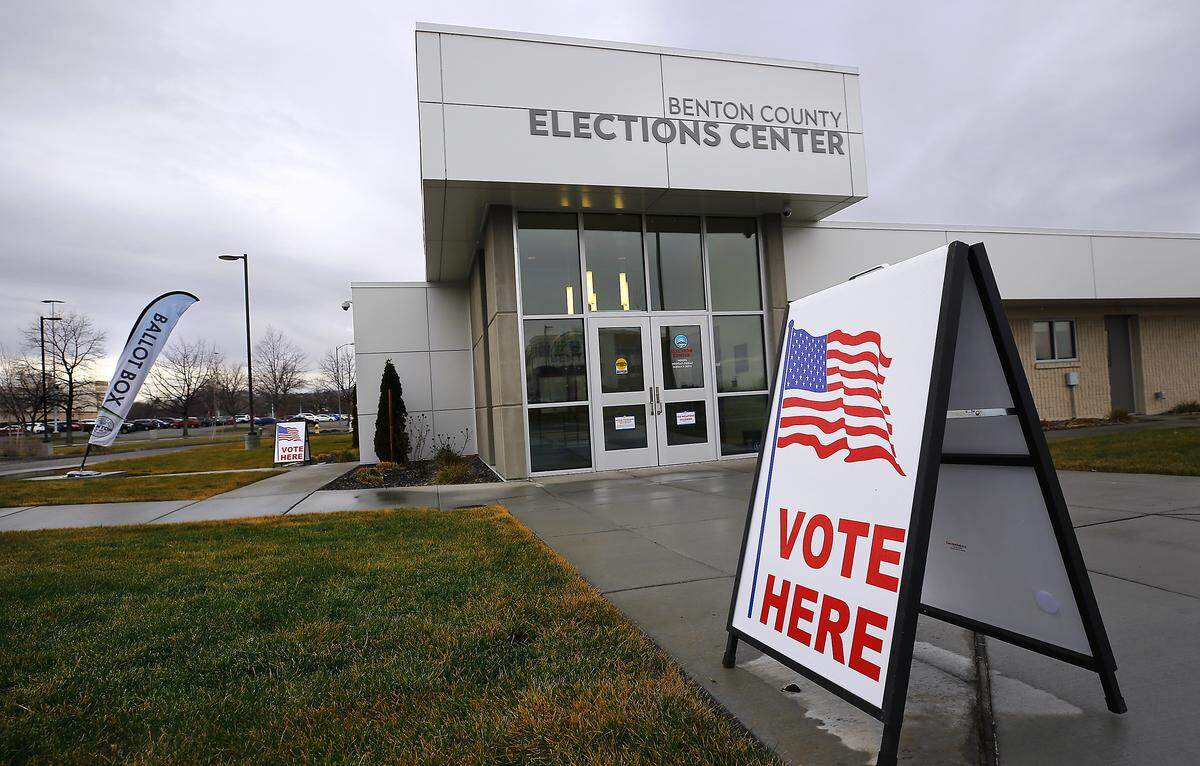 The Benton County Elections Center is at 7122 W Okanogan Pl., Ste. E120, in Kennewick\.