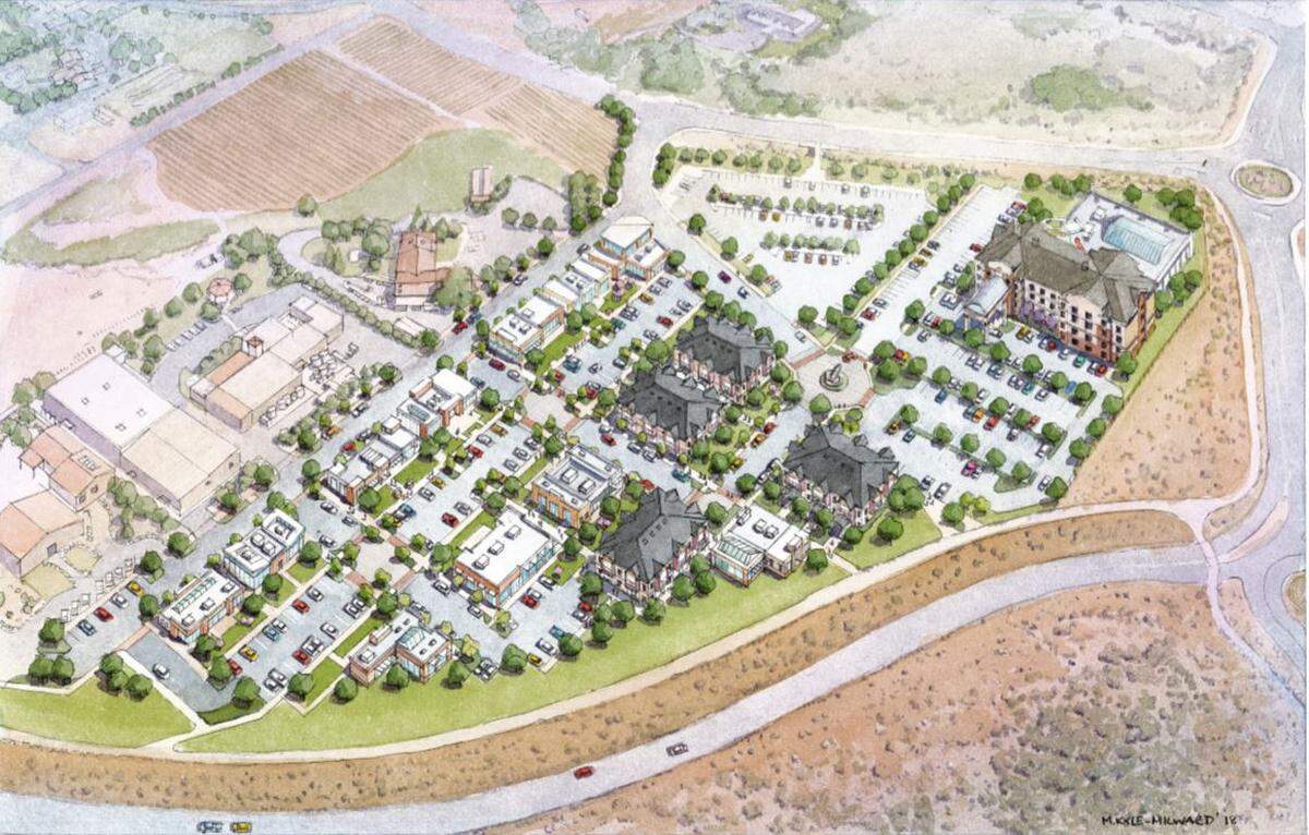 Queensgate Plaza is a mixed-use development proposed for a former vineyard in south Richland.