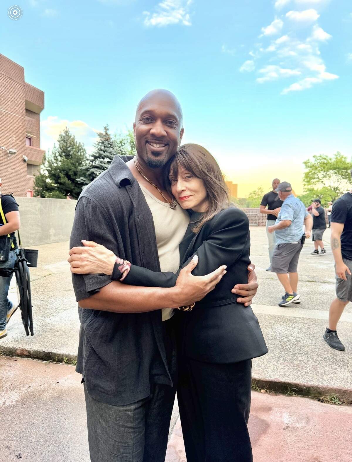 Actor Jamal Lloyd Johnson and actress Judith Light on set at Disney’s production of “The Punisher: One Last Kill.”