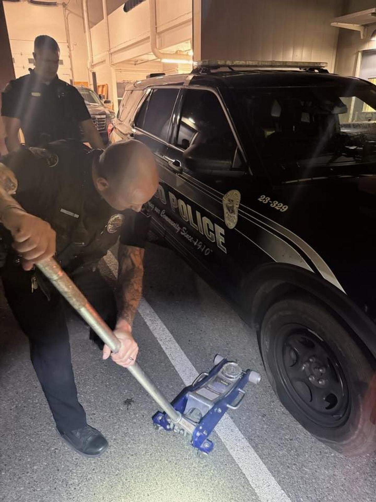 A Pasco police officer allegedly hit a spike strip during a 30-mile chase into Walla Walla County.