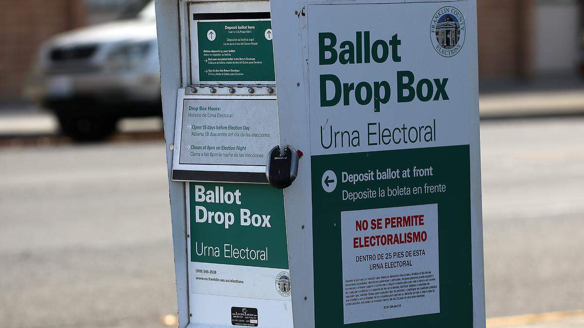 Ballot drop box on the corner of North Third Avenue and West Clark Street in Pasco.