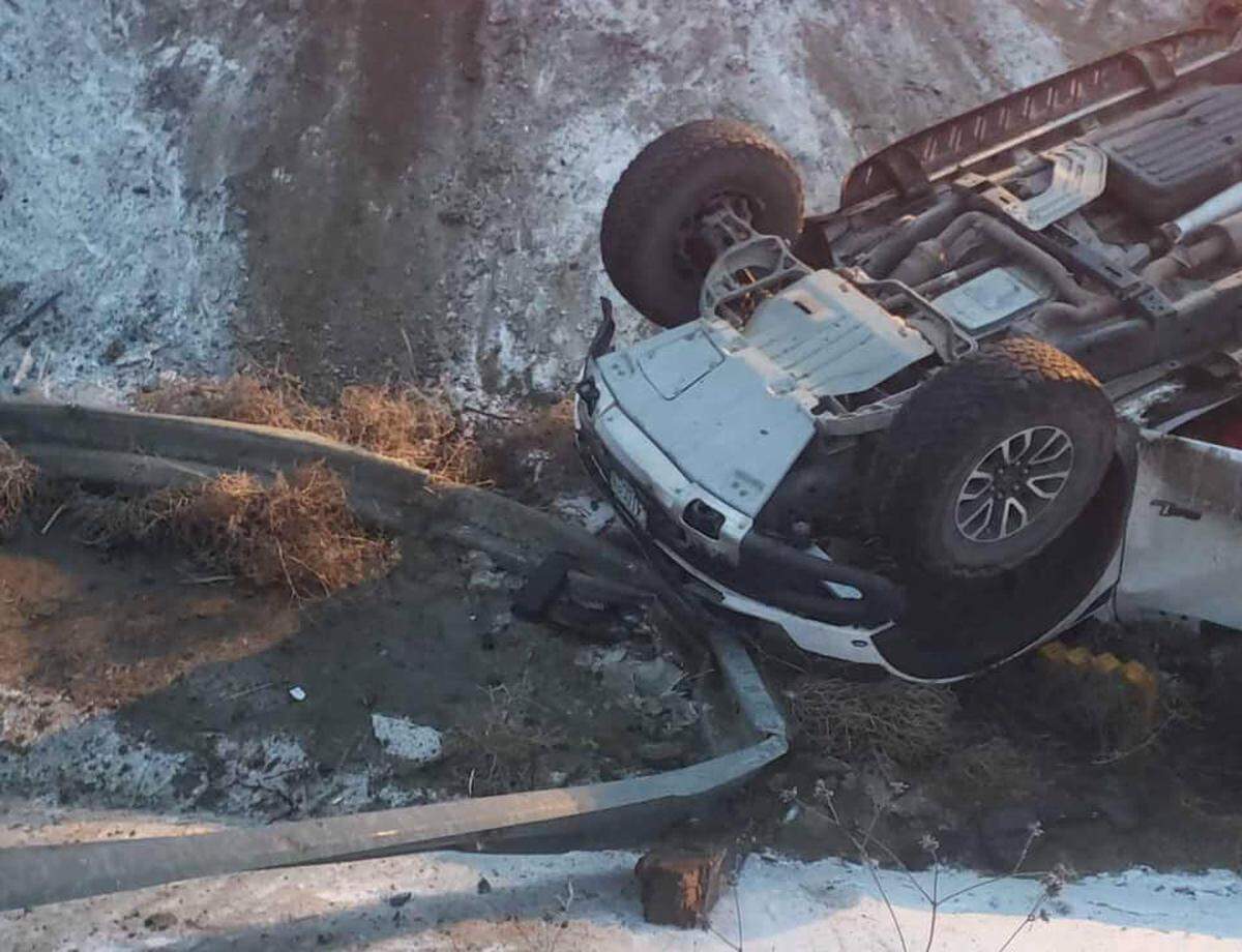 An ambulance was called after a vehicle overturned in a dry canal in north Franklin County Monday morning.