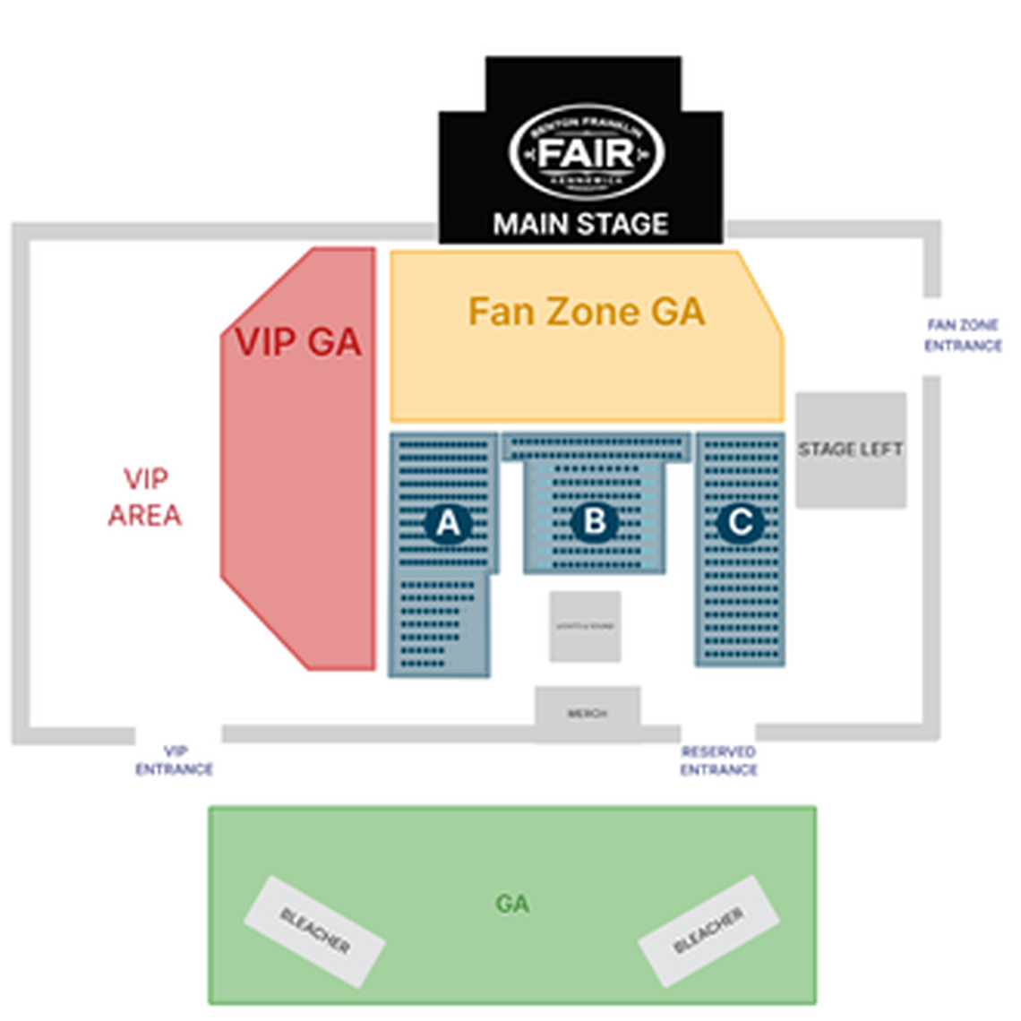 Seating map for the ICCU Main Stage at the Benton Franklin Fair.