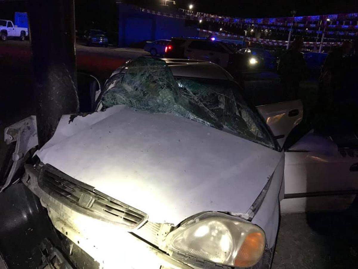 A woman was allegedly drunk when she went off the road and hit a pole on Columbia Drive.