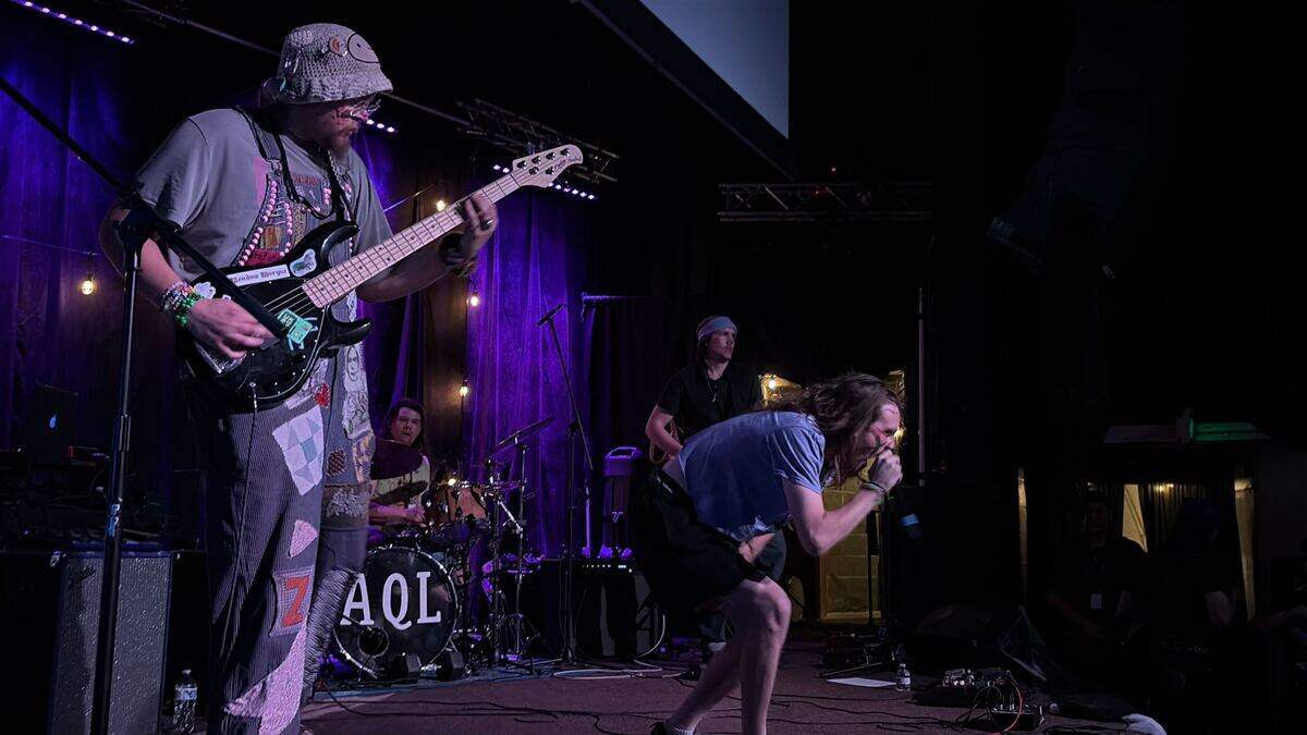 The Velvet Helmets, a punk band based in Benton City, on stage at the PUNKS WEAR BLXCK show at Richland’s Uptown Theatre June 6. The band made the lineup after being nominated by the Tri-Cities music scene.