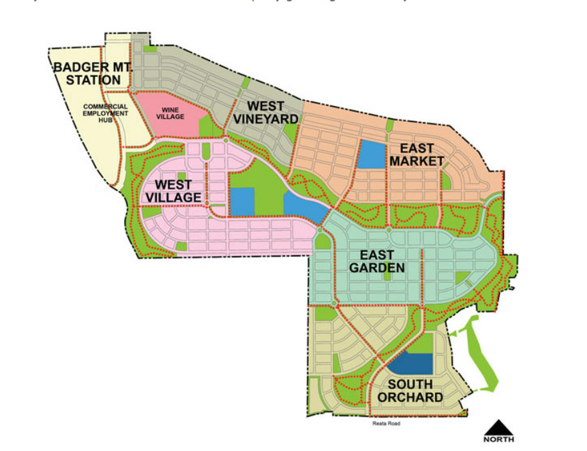A map of the master plan for the Badger Mountain South development.