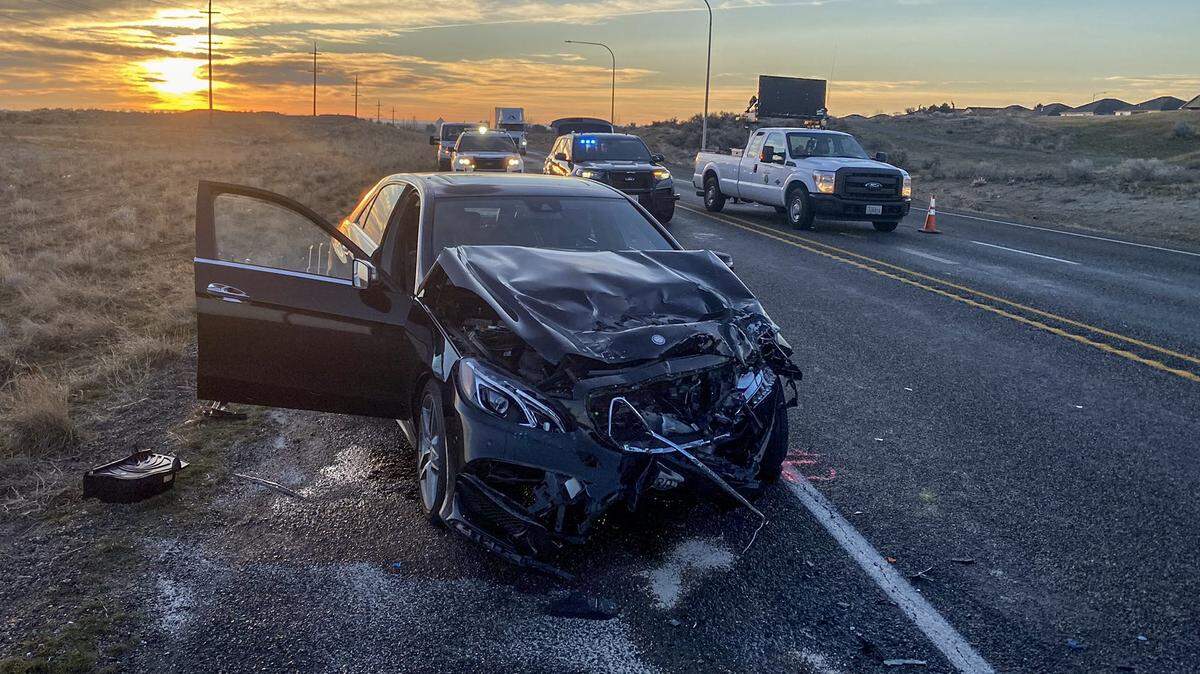 WSP Trooper Chris Thorson shared this photo from the scene of a fatal crash on Highway 240 west of Richland near Horn Rapids that happened early Thursday morning. One person died and three others were in critical condition.